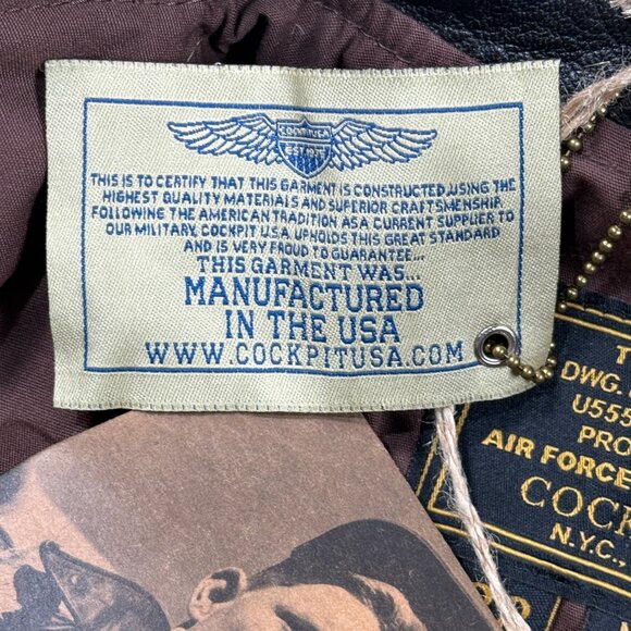 Cockpit U.S.A.F. 21st Century A-2 Jacket Goatskin Leather Black Mens 38 USA NWT - Picture 8 of 16